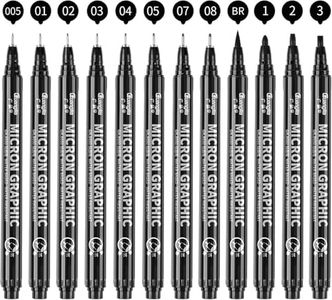 Micro Fineliner Drawing Art Pens: 12 Black Fine Line Waterproof Ink Set Artist Supplies Archival Inking Markers Liner Professional Sketch Outline Anime Sketching Watercolor (12 Tip Sizes-Black)