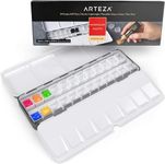 ARTEZA Empty Watercolor Palette Tin, 24 Half Pans, Customizable Portable Empty Half Pans for Watercolor Paints