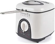 KitchenPerfected 1.0Ltr Compact Deep Fryer / Non-Stick / Thermostat Control / Frying Basket With Removable Handle / Non-Slip Feet / Detachable Lid / Viewing Window - Ivory White - E6010WI