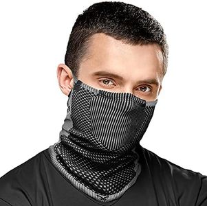 Naroo F5-2-in-1 Reversible Reusable Anti Dust Pro Neck Gaiter with Breathable holes for Winter Running Skiing Biking (Black-Gray)