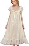 SINGINGQWEEN Womens' Summer Victorian Nightgown Babydoll Chemises Sleepwear Sheer Nightdress Bridal Nighty Pajamas, Apricot, Medium