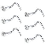 Briana Williams 20G Nose Studs Screw Nose Studs for Women Surgical Stainless Steel 20 Gauge Corkscrew Nose Rings Nose Piercing Stud 2.5mm Nose Nostril Piercing Jewelry Silver