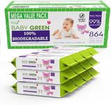 Yugi Green Baby Wipes with Essential Oils for Sensitive Skin & Nose Wipe. Plant-Based, and Organic, Plastic FREE, 864 Count (12 Packs of 72)