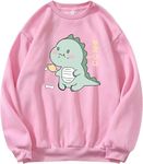 ABSOLUTE DEFENSE Cute Dinosaur Sweatshirt Hoodie Women Girl Casual Stylish Latest Black Lavender Pink White 399 499 Under (S, Pink)