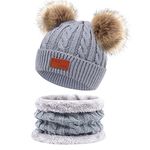 ACTLATI Kids Winter Hat & Scarf Set Knitted Hat Neck Warmer with Removable Pom Pom for 1-6 Years Children Boys & Girls