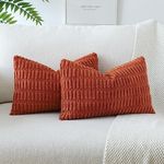 OTOSTAR Soft Striped Corduroy Decorative Throw Pillow Covers 12 x 20 Inch Pillow Covers Lumbar Cushion Case Couch Pillowcases for Sofa Bed Home Decor Pack of 2 (Rust)