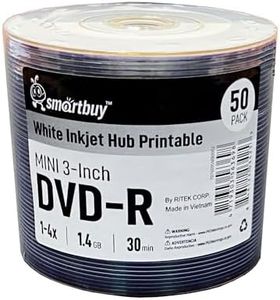 50 Pack Smartbuy Mini DVD-R 3 inch 8cm 4X 1.4 GB 30 Min Blank Recordable Disc for Camcorders Handycam
