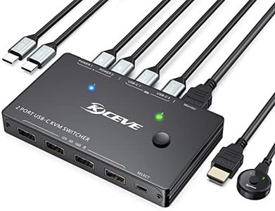 USB Type-C KVM Switch, 2 Port USB C KVM Switcher Box Support 4K@60Hz for 2 Computers Share Keyboard Mouse and 1 Monitor, Support 100W PD Fast Power Delivery