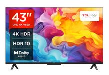 TCL 43V6BK 43-inch 4K Ultra HD, HDR TV, Smart TV Powered by Android TV (Dolby Audio, Voice Control, Compatible with Google Assistant, 2024 New Model)