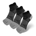 Proberos® 3 Pairs Mens 5-Toe Yoga Socks, Moisture-Wicking Cotton, Anti-Skid Towel Sole, Athletic Ankle Socks for Exercise, Running & Yoga, Large, Grey Breathable, Blister-Free, Fashion Sportwear