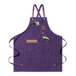 jiuzcare Kitchen Apron 68x76cm Mens Women Aprons for Cooking Cross Back Apron with 3 Pockets Adjustable Barbecue Apron Chef for BBQ Grilling Baking Gardening Barber, Purple