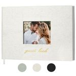 SUNEE Wedding Guest Book - Polaroid Guest Book Weddings Reception, Linen Cover Elegant Guest Book for Baby Shower, Birthdays and Special Events, 100 Blank Pages for Wedding Sign in and Photos, Beige