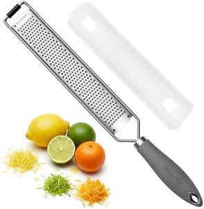 Spring Chef Stainless Steel Lemon Zester Grater with Handle - Garlic, Cheese, Parmesan, Nutmeg, Lime, Ginger Grater - Heavy Duty Kitchen Tool - Citrus Zester with Blade Cover - Fine Shred - Gray