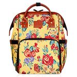 The Clownfish Blossom Multipurpose Diaper Bag/Backpack/Nappy Bag Cum Handbag with Bottle Organizer & Tissues Dispensing Pocket in Tapestry Fabric for Mothers (Yellow)