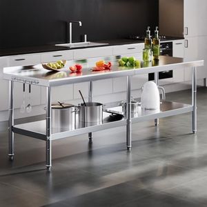 Albott 30x96in Stainless Steel Table, Kitchen Prep Table with Adjustable Undershelf, Food-Grade Stainless Steel(Includes Hooks & Backsplash) for Home Kitchen, Restaurant, Hotel, and Garage