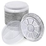 Fit Meal Prep 45 Pack 9” Round Aluminum Foil Pans with Clear Dome Lids, Pie Tins Disposable 9 inch with Lids, Take Out Containers, Freezer Oven Safe Aluminum Baking Pans for Storing, Cooking, Storage