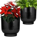 ORILEY 8 & 9 Inch Flower Pots EVA Metal Round Planters with Drainage Holes for Home Bedroom Living Room Balcony Garden Terrace Plants Indoor Outdoor Gardening Gamla Decor (Pack of 2, Black)