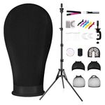 CASDUCT 22 Inch Canvas Wig Head, Mannequin Head With 63inch Tripod Stand, Manikin Canvas Head Set for Wigs Making Display Styling with Tripod Table Clamp Wig Caps Pins Set Hair Brush (Black)