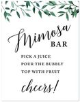 Andaz Press Wedding Party Signs, Natural Greenery Green Leaves, 8.5x11-inch, Build Your Own Mimosa Sign Pick a Juice, Pour The Bubbly Champagne, Top with Fruit Cheers! Dessert Table Sign, 1-Pack