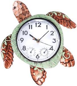MUMTOP Turtle Outdoor Clock Waterproof for Patio Pool Garden Home | Outdoor Wall Decor Thermometer Combo Easy to Read Beach Gifts