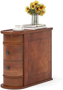 LITTLE TREE Wood End Table with 2 Drawers Sofa Side Table, No Assembly Required Vintage Slim Nightstand Bedside Table for Bedroom