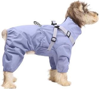 BRKURLEG Dog Raincoat for Small Dogs, Small Dog Rain Jacket with Harness Built in, Waterproof 4 Legs Puppy Raincoats, Puppy Outdoor Jacket with Reflective Strip, Purple, XXXL