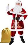 Ahititi Santa Costume for Men 12pcs Set Red Deluxe Velvet Christmas Party Cosplay for Adult Santa Claus Suit, Red, X-Large