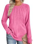 Zeagoo Casual Long Sleeve Shirts for Women Tunic Pullover 2024 Fashion Pleated Tops Casual Blouse Fall Clothes, Rose Pink S