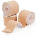 Weenkilly Kinesiology Tape - 3 Rolls Premium Elastic Therapeutic Athletic Tape for Muscle Support and Pain Relief - Breathable,Water-Resistant Sports Tape,2" x 16.4 feet Per Roll (Beige)