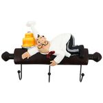 YARNOW Chef Wall Hanger Fat Chef Decor Bakery Decorative Chef with Bread Figurine Wall Hooks Keys Coats Aprons Utilities Hook Chef Wall Art for Kitchen Living Room Wall Decor