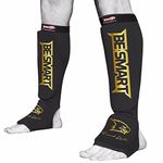 Be Smart Shin Instep Pads MMA Leg Foot Guards Muay Thai Kick Boxing Guard Protector (Black/Gold, Medium)