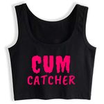 Gwdqone Anal Slut Cum Catcher Funny Sex Cum Slut Woman Cotton Sleeveless Crop Top Vest Black