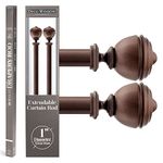 Deco Window 2 Pcs 52"-144" Extendable Curtain Rod with Brackets for Door & Windows Adjustable Telescopic Drapery Pole with Stacked Round Finials (25mm Diameter, Brown)