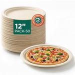 ECO SOUL | Disposable Bagasse Plates | 12 inch - Pack of 50 | Eco-Friendly Disposable Plates Big Size for Lunch & Dinner | Plastic-Free, Tree-Free, Microwave Safe, Leak-Resistant