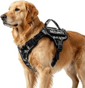 LULUPET Tactical Dog Harness, No Pull Adjustable Harnesses for Small Medium Large Dogs with Handle & Molle, Camouflage Reflective Dog Vest Harness Black