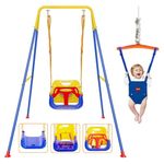 2 in 1 Toddler Swing ＆ Jumper with Frame, Outdoor, Indoor, Baby Swing with Safety Belt for Indoor and Outdoor Use, Foldable Metal Stand & Clear Instructions, Easy to Assemble