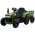 TOBBI 12V Kids Ride On Tractor with Trailer and Fence, Electric Tractor Car for Kids 3+ Years, Dark Green