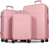 H.yeed Luggage Sets 3, ABS Hard Shell Lightweight Trolley Travel Suitcase Set with 4 Spinner Wheels TSA Lock for Man Women, 21" + 24" + 28"-Pink