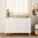 dadada Austin 5-Drawer Dresser for Nursery and Bedroom - Modern Design, Large Storage, Baby-Safe Finish, Anti-Tip Safety, Solid Wood Feet, Durable Construction (White+Natural)