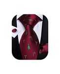 DiBanGu Red Christmas Ties for Men Novelty Holiday Printed Necktie and Pocket Square Cufflinks Set Silk Festival Tie Set Party