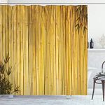 ABAKUHAUS Bamboo Shower Curtain, Bamboo Stems and Leaves Oriental Nature Wood Image Natural Wildlife Theme, Cloth Fabric Bathroom Decor Set with Hooks, 78 Inches, Yellow