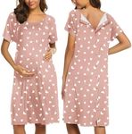 Ekouaer Women Maternity Nightgown 3 in 1 Labor Nursing Breastfeeding Gown Short Sleeve Button Down Sleepwear Postpartum Dress Floral Dirty Pink L