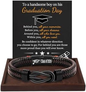 Btysun 8th Grade Graduation Gifts for Teen, Graduation Gifts for Him 2025 Leather Bracelet for Men Class of 2025 Gift for Son Middle School College Jewelry Gift Set