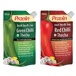 Pravin Red Chilli Thecha 100gx 2, Green Chilli 100g x 2 - Combo of 4