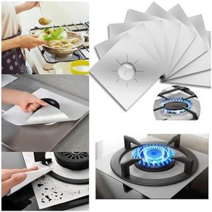 8Pcs Gas Hob Range Protectors Stovetop Burner Protector Liner Cover Cleaners Cooker Covers Reusable Heat-Resistant Countertop Gas Stove Mats for Fast Kitchen Cleaning, 0.2 mm 10.6" X 10.6" (Silver)