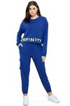 ZEYO Women Cotton Blue Track Suit Typography Printed Crop Top Co-ords Set 5705