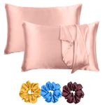 Riara Satin Silk Pillowcase Pillow Case Covers with Envelop Closure for Hair and Skin Home Bed Decor Set of 2 Pillowcase Free 3 Pc Scrunchie (Queen Size (20"x30"), Terracotta)