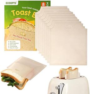 ECOOPTS 8 Large Size Toaster Bags | Non Stick Sandwich Toastie Bag | Easy to Open Reusable Toaster Bag for Grilled Cheese Sandwiches | Safest On The Market