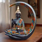 NEELAYA Big Meditating Moon Buddha Statue Showpiece for Home Decor - Living Room - House Warming - Office - Gifting - Buddha Idol Polyresin Decorative Figurine (9 Inch / 23 cm, Multicolor, Black)