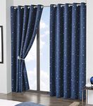 Olivia Rocco Blackout Curtain Pair Glow In The Dark Black Out Curtains Thermal With Eyelets Ring Top Window Treatment Kids Nursery Bedroom, 66 x 72 Navy Stars